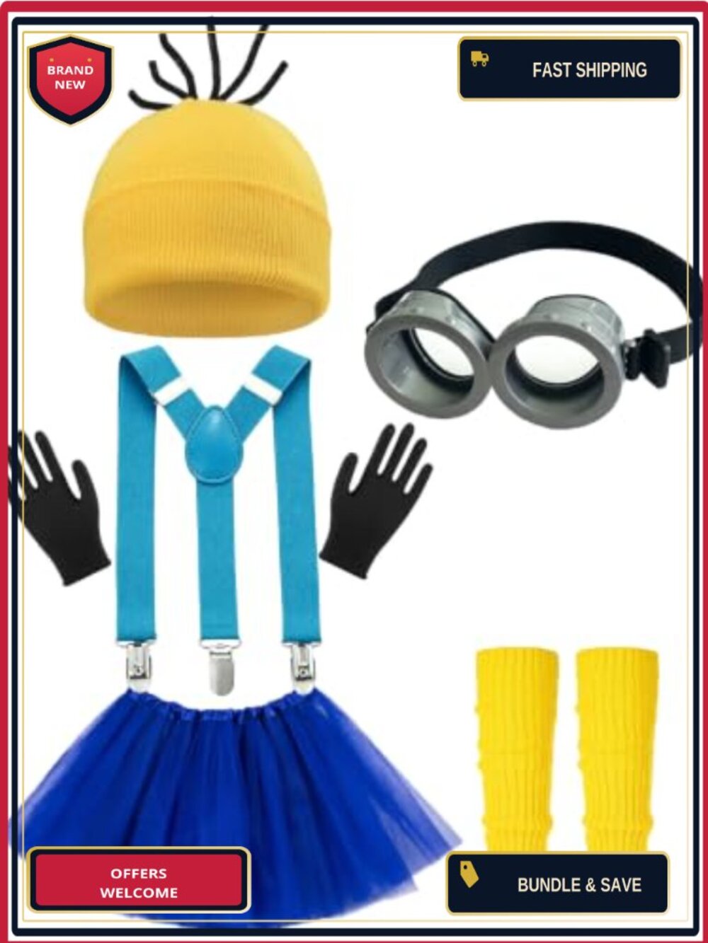 Halloween Costume Accessories Set Beanie Tutu Skirt Suspenders Gloves